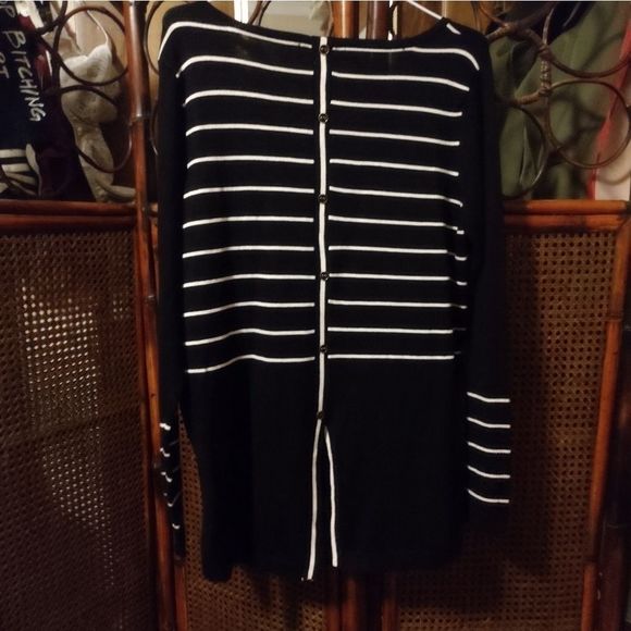 August Silk • Black & White Striped Sweater with Back Detail - Picture 3 of 7